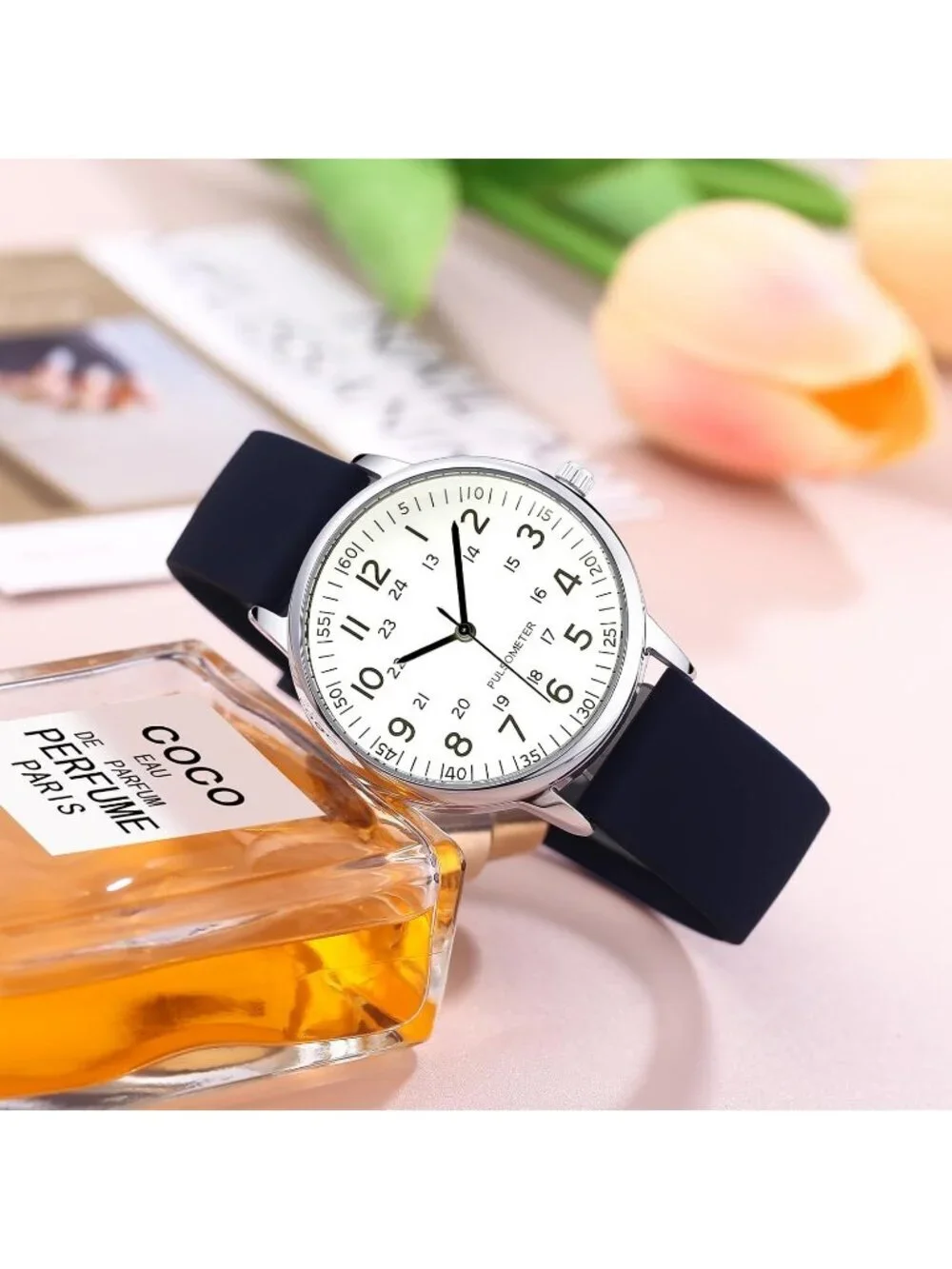 Womens Black White Analog Quartz Solid Silicone Band Read Dial Nurse Wrist Watch